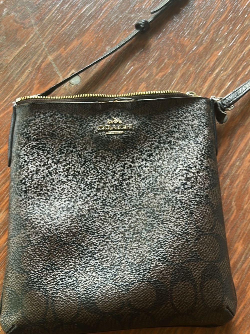 Coach Brown Signature Mini Crossbody with Gold Hardware